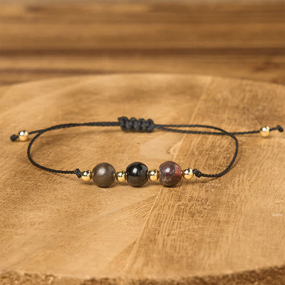 Buddha Stones Tiger Eye Black Tourmaline Pyrite Protection Card Rope Bracelet - image 12