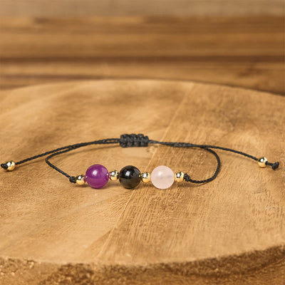 Buddha Stones Amethyst Black Tourmaline Rose Quartz Empath Card Rope Bracelet - image 13