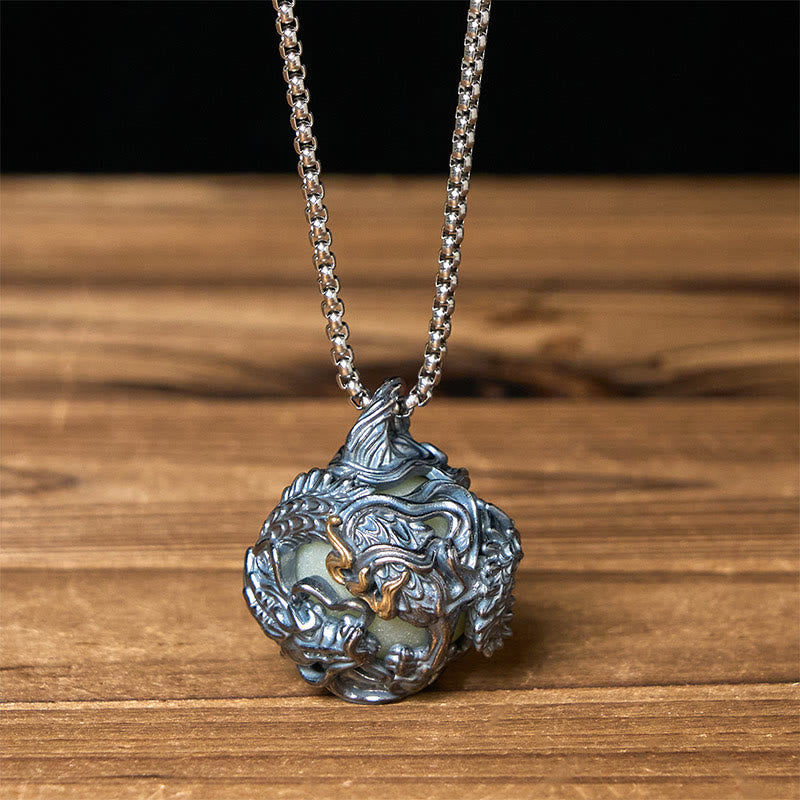 Buddha Stones Copper Dragon Surrounding Bead Strength Pendant Necklace - Dragon & Twist Chain - image 7