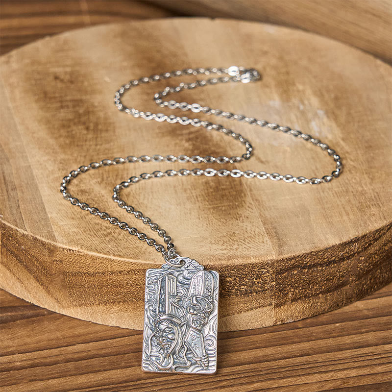 Buddha Stones Copper Black White Impermanence Pattern Balance Pendant Necklace - image 2