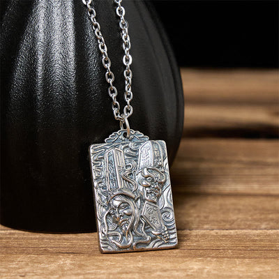 Buddha Stones Copper Black White Impermanence Pattern Balance Pendant Necklace - image 3