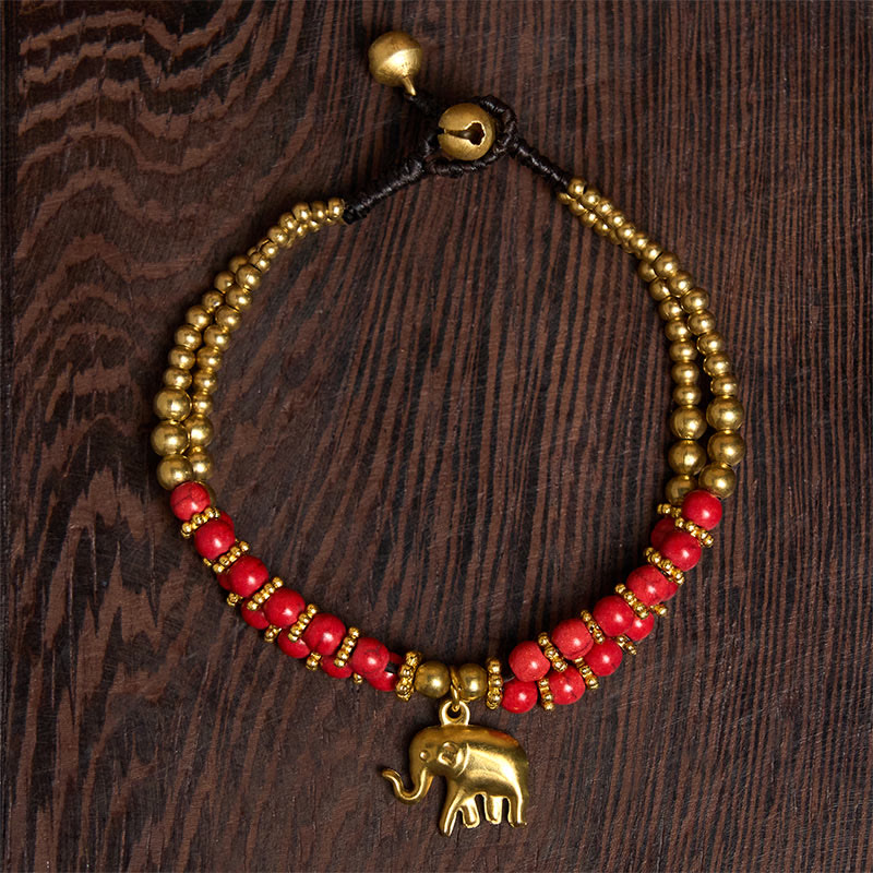 Buddha Stones Turquoise Elephant Luck Double-layer Plated Copper Strength Bracelet - image 9