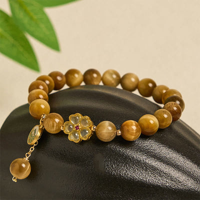 Buddha Stones Natural Golden Tiger Eye Bell Flower Courage Bracelet - image 6