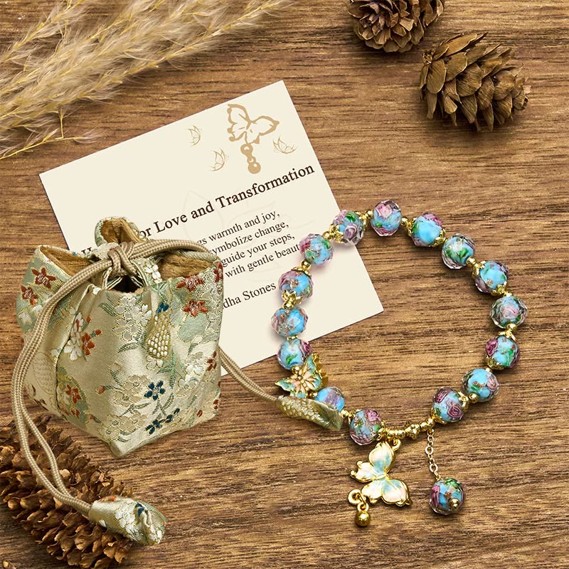 Buddha Stones "Hoping for Love and Transformation" Butterfly Bracelet Includes Gift Message Card - Blue Liuli(Wrist Circumference: 18cm) - Deluxe Gift Bag (+$12.59) - image 7