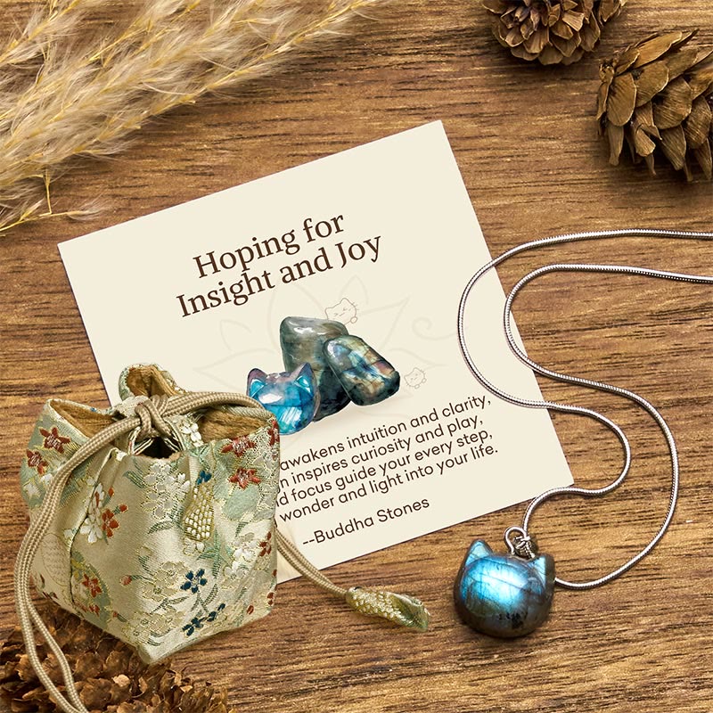 Buddha Stones "Hoping for Insight and Joy" Cat Labradorite Necklace Includes Gift Message Card - Labradorite(Healing♥Support) - Deluxe Gift Bag (+$12.59) - image 6