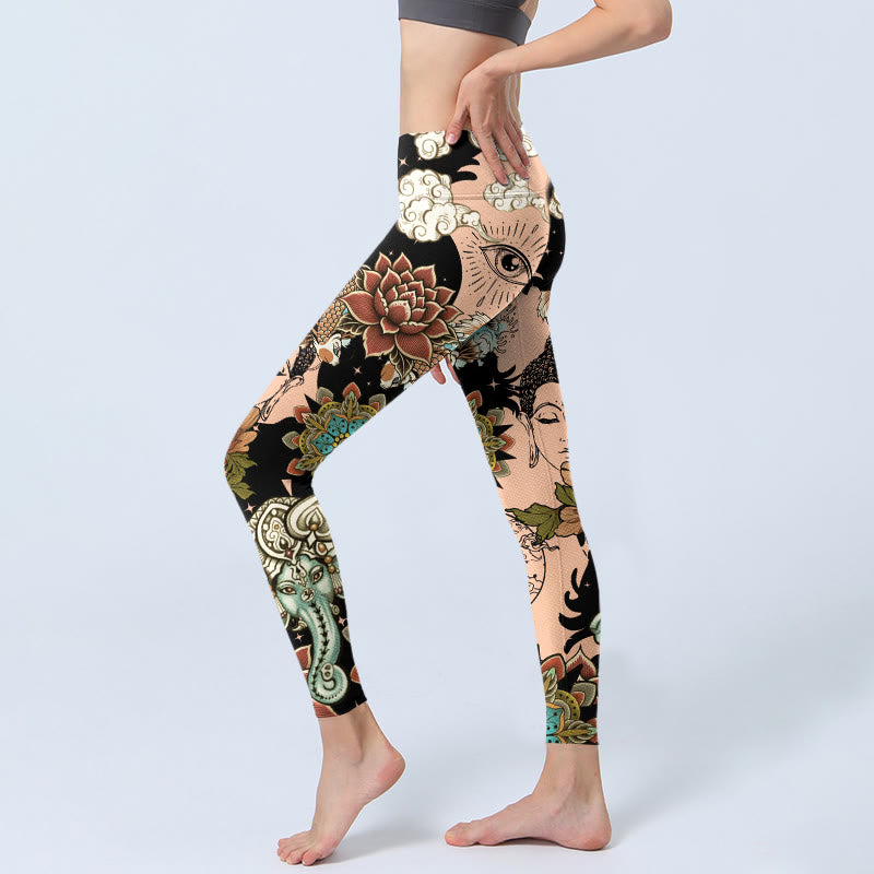 Buddha Stones Lotus Ganesh Mandala Evil Eye Koi Fish Yin Yang Shape Gym Leggings Women's Yoga Pants - image 2