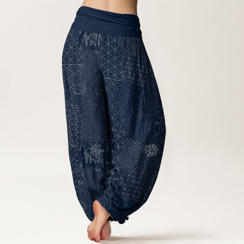 Buddha Stones Geometric Pattern Women's Elastic Waist Harem Pure Cotton Printed Pants - image 2