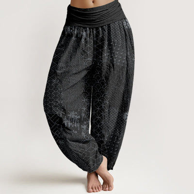 Buddha Stones Geometric Pattern Women's Elastic Waist Harem Pure Cotton Printed Pants - Black - US16，UK/AU20，EU48 (3XL) - image 8