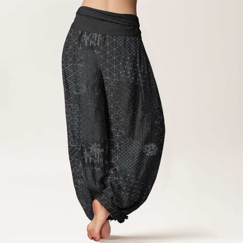 Buddha Stones Geometric Pattern Women's Elastic Waist Harem Pure Cotton Printed Pants - image 10