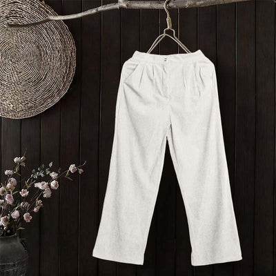 Buddha Stones Casual Corduroy Straight-leg Women's Pants With Pockets - White - US14，UK/AU18，EU46 (2XL) - image 11