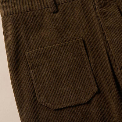 Buddha Stones Plain Corduroy Polyester Women's Buttons Wide Leg Pants With Pockets - image 2