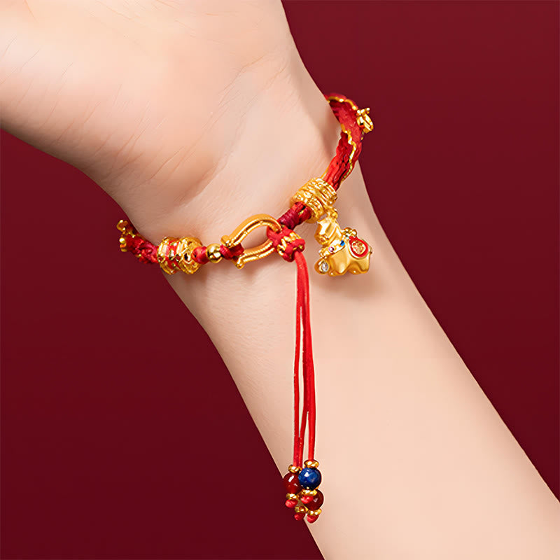 Buddha Stones Copper Plated 18k Gold Year Of The Horse Fu Character Red String Luck Braided Bracelet - image 4