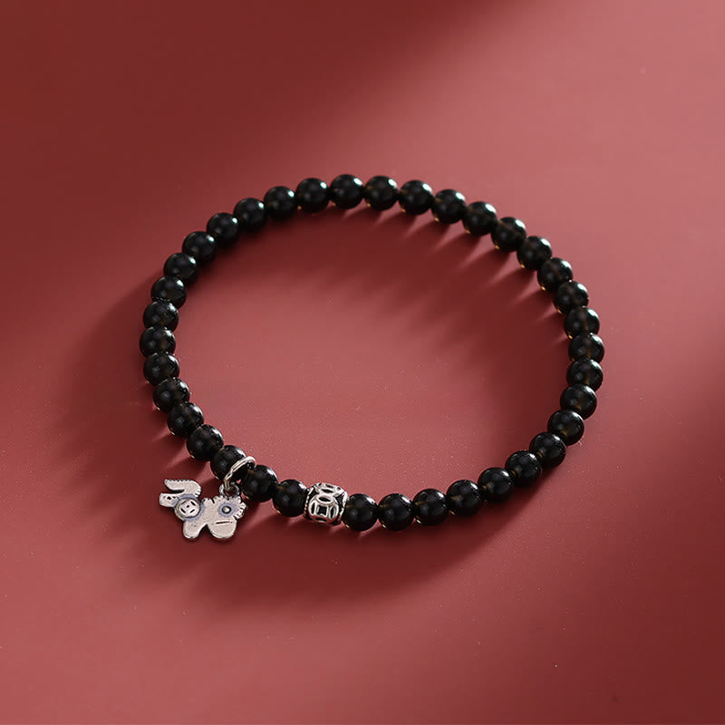 Buddha Stones Year Of The Horse 925 Sterling Silver Natural Black Obsidian Strength Bracelet - image 2