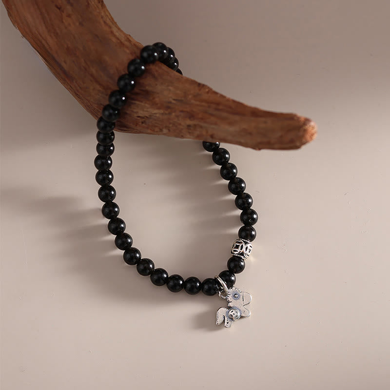 Buddha Stones Year Of The Horse 925 Sterling Silver Natural Black Obsidian Strength Bracelet - image 10