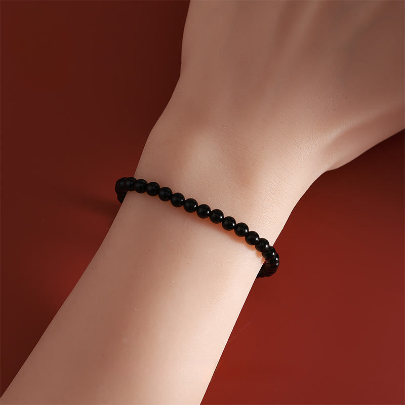 Buddha Stones Year Of The Horse 925 Sterling Silver Natural Black Obsidian Strength Bracelet - image 3