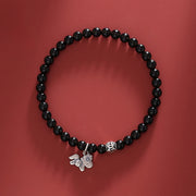 Foviel Year Of The Horse 925 Sterling Silver Natural Black Obsidian Strength Bracelet