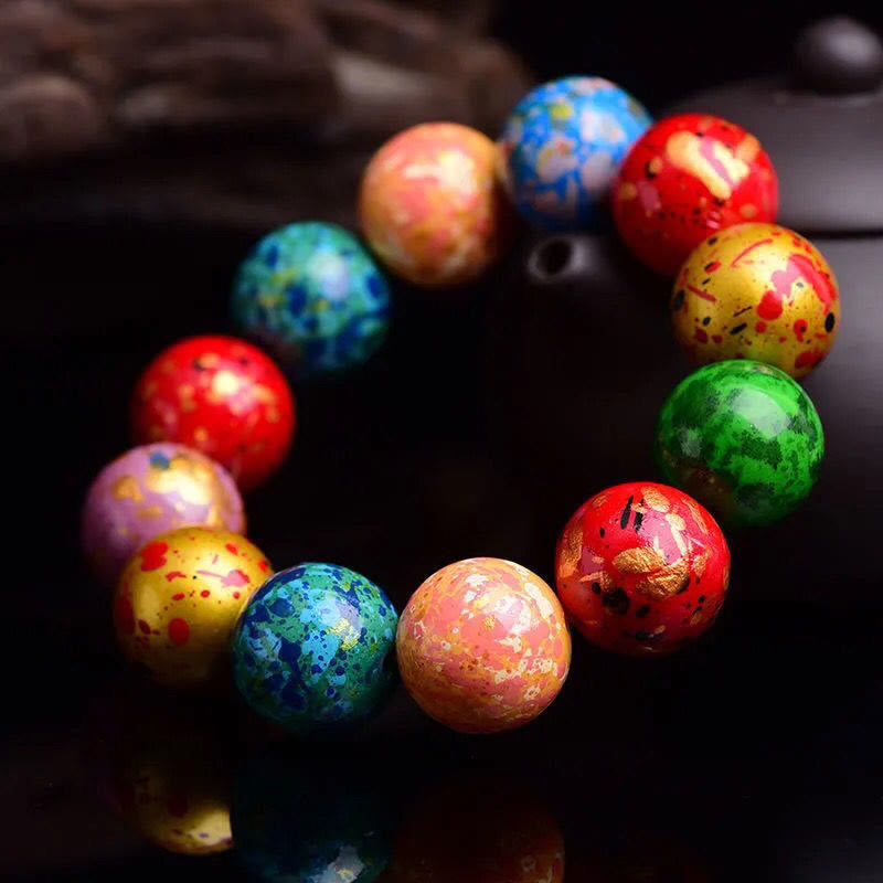 Buddha Stones Multicolored Lacquer Craft Sandalwood Single Wrap Beaded Protection Bracelet - 20mm - image 0