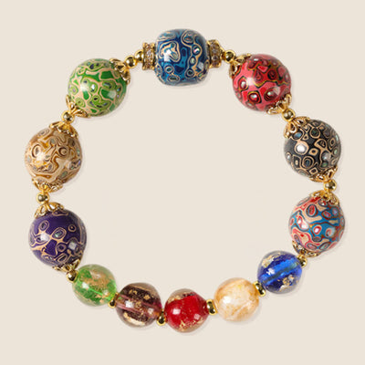 Buddha Stones Colorful Liuli Glass Sandalwood Gourd Bead Lacquer Craft Bracelet - image 6