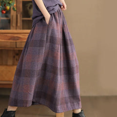 Buddha Stones Women's Winter Plaid Pattern Cotton Thermal 7-8 Length Skirt With Pockets - MediumOrchid - US6，UK/AU10，EU38 (XL) - image 0
