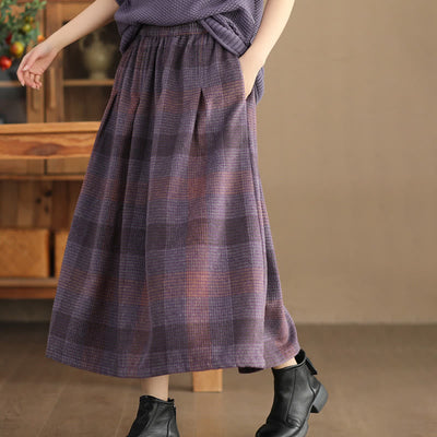 Buddha Stones Women's Winter Plaid Pattern Cotton Thermal 7-8 Length Skirt With Pockets - image 1