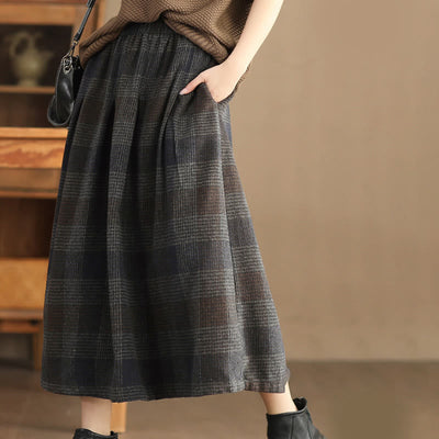 Buddha Stones Women's Winter Plaid Pattern Cotton Thermal 7-8 Length Skirt With Pockets - image 17