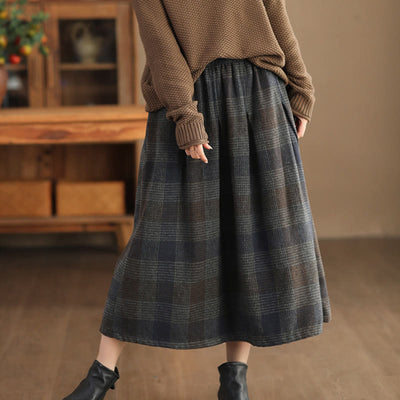 Buddha Stones Women's Winter Plaid Pattern Cotton Thermal 7-8 Length Skirt With Pockets - image 20