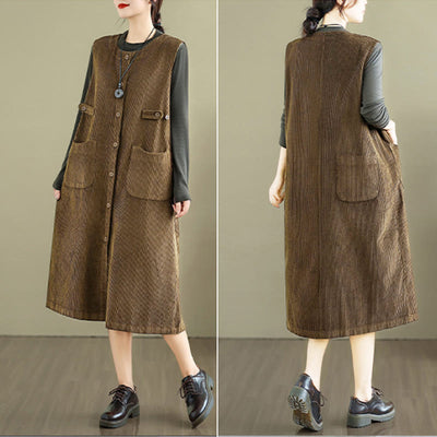 Buddha Stones Pure Colo Buttons Sleeveless Midi Dress With Pockets - image 5