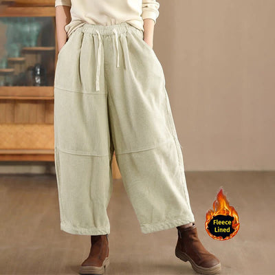 Buddha Stones Women's Drawstring Design Cotton Corduroy Thermal Fleece-Lined Pants With Pockets - Beige(Fleece Lined) - US14，UK/AU18，EU46 (4XL) - image 8