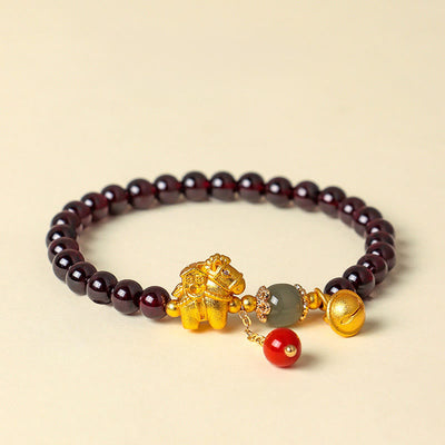 Buddha Stones Year Of The Horse Garnet Fu Character Lucky Fortune Charm Protection Bracelet - Horse get house(Wrist Circumference: 16-17cm) - image 15