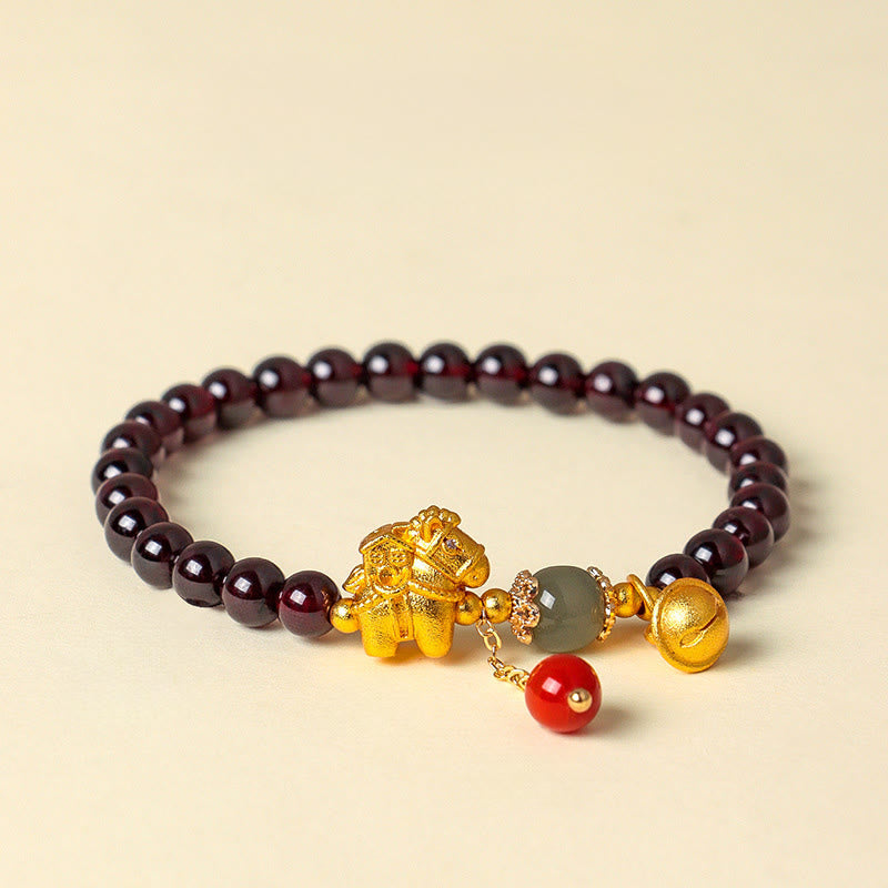 Buddha Stones Year Of The Horse Garnet Fu Character Lucky Fortune Charm Protection Bracelet - Horse get house(Wrist Circumference: 16-17cm) - image 15