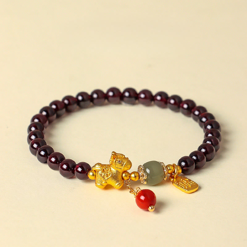Buddha Stones Year Of The Horse Garnet Fu Character Lucky Fortune Charm Protection Bracelet - Horse get fate(Wrist Circumference: 16-17cm) - image 10