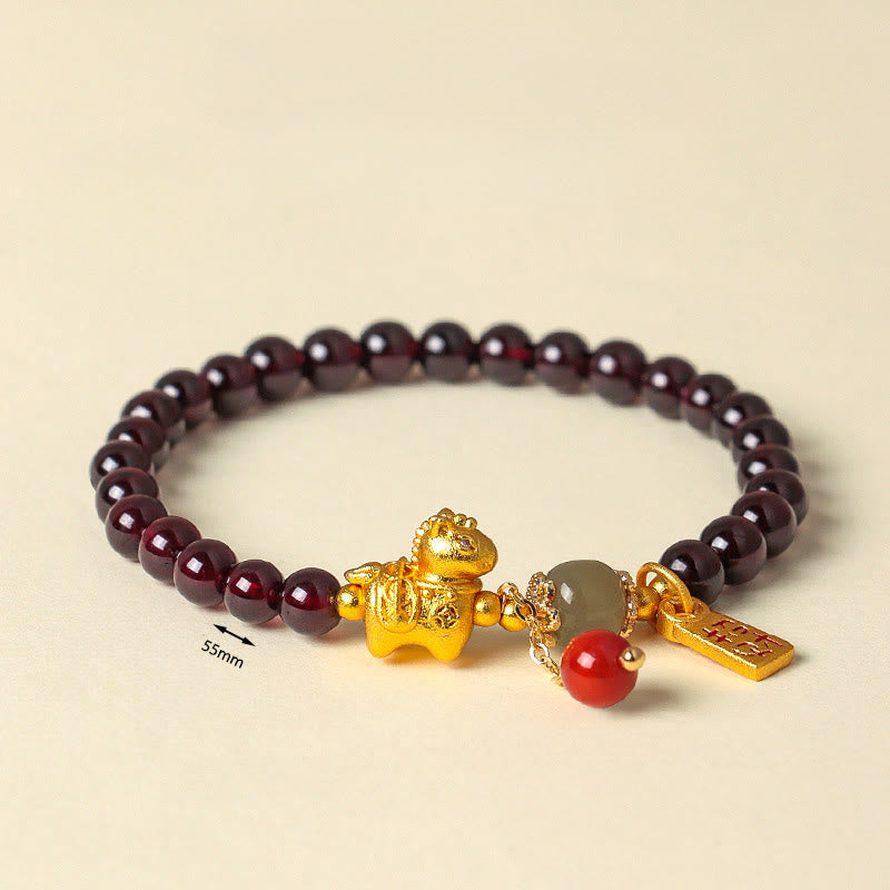 Buddha Stones Year Of The Horse Garnet Fu Character Lucky Fortune Charm Protection Bracelet - image 1