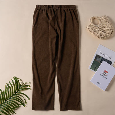 Buddha Stones Women's Commute Pure Color Corduroy Pants With Pockets - image 3