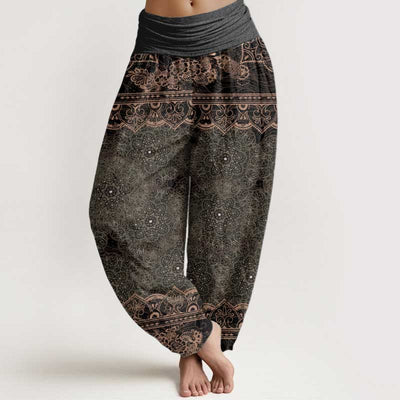 Buddha Stones Pure Cotton Elegant Mandala Flowers Design Women's Elastic Waist Harem Pants - OliveDrab - US22，UK/AU26，EU54 (6XL) - image 9