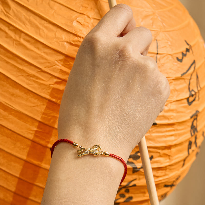 Buddha Stones Chinese Zodiac Year Of The Horse 925 Sterling Silver Golden Red String Luck Bracelet - image 2