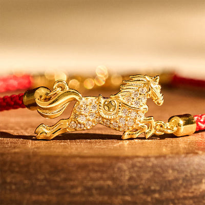 Buddha Stones Chinese Zodiac Year Of The Horse 925 Sterling Silver Golden Red String Luck Bracelet - image 3