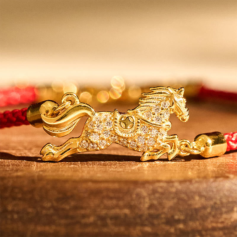 Buddha Stones Chinese Zodiac Year Of The Horse 925 Sterling Silver Golden Red String Luck Bracelet - image 3