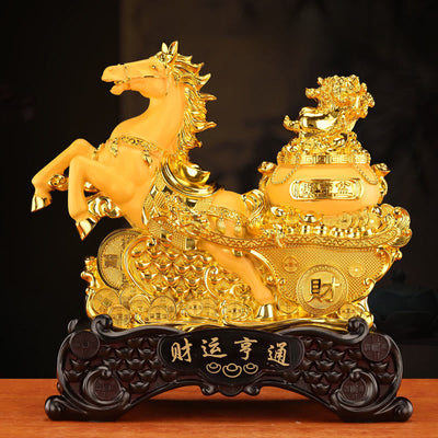 Buddha Stones  "Good Fortune" Year of the Horse Treasure Bowl Ingots Wealth Resin Home Decoration - image 0