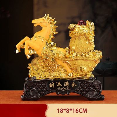 Buddha Stones  "Good Fortune" Year of the Horse Treasure Bowl Ingots Wealth Resin Home Decoration - Horse Money Bag 18*8*16cm - image 13