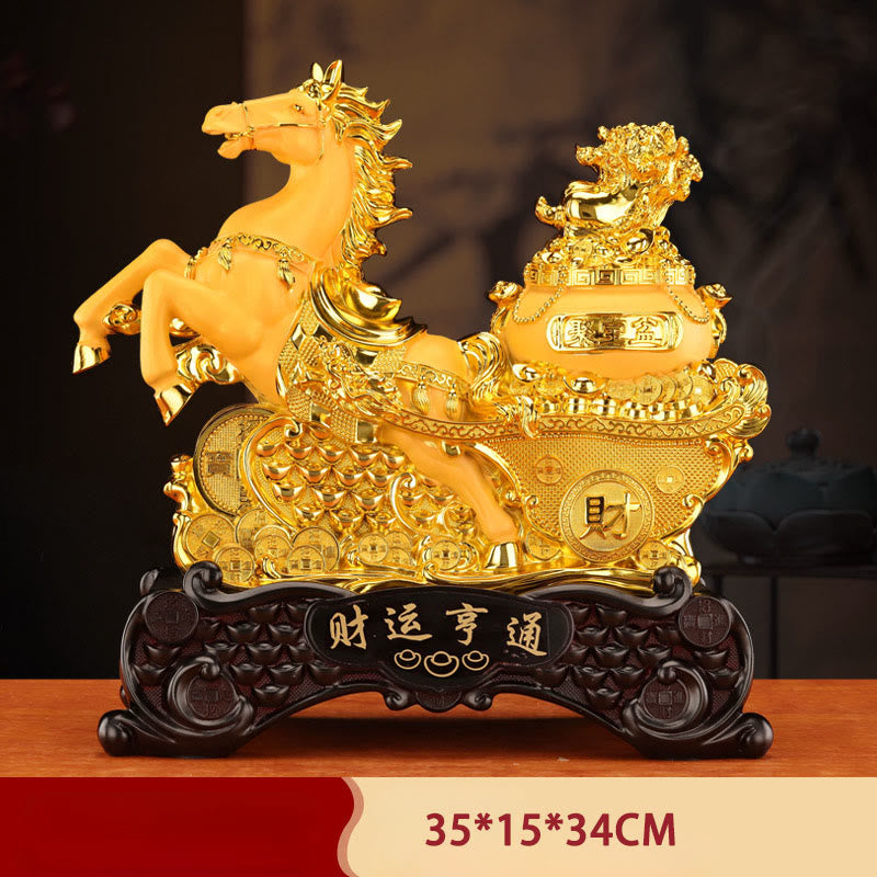 Buddha Stones  "Good Fortune" Year of the Horse Treasure Bowl Ingots Wealth Resin Home Decoration - Horse Treasure Bowl 35*15*34cm - image 2