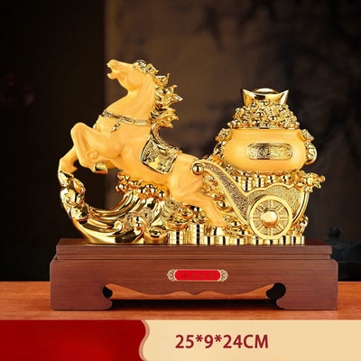 Buddha Stones  "Good Fortune" Year of the Horse Treasure Bowl Ingots Wealth Resin Home Decoration - Horse Ingot 25*9*24cm - image 27