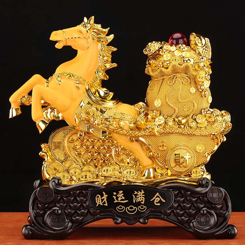 Buddha Stones  "Good Fortune" Year of the Horse Treasure Bowl Ingots Wealth Resin Home Decoration - image 15
