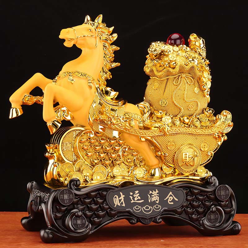 Buddha Stones  "Good Fortune" Year of the Horse Treasure Bowl Ingots Wealth Resin Home Decoration - image 17