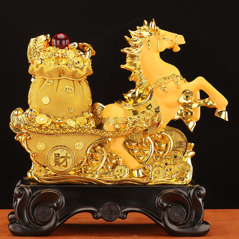 Buddha Stones  "Good Fortune" Year of the Horse Treasure Bowl Ingots Wealth Resin Home Decoration - image 16