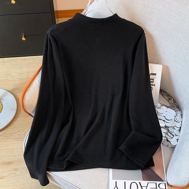 Buddha Stones Spring Solid Color Stand Collar Frog-button Design Women's Cotton Long Sleeve Shirt - image 26
