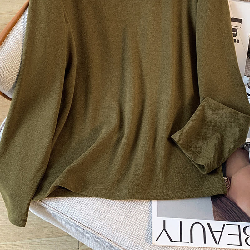 Buddha Stones Spring Solid Color Stand Collar Frog-button Design Women's Cotton Long Sleeve Shirt - image 19