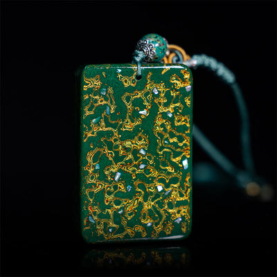 Buddha Stones Handcrafted Lacquer Craft Sandalwood Protection Pendant Necklace - Green(Pendant Size:4*6*1cm) - image 1