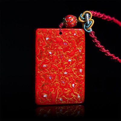 Buddha Stones Handcrafted Lacquer Craft Sandalwood Protection Pendant Necklace - Red(Pendant Size:4*6*1cm) - image 7