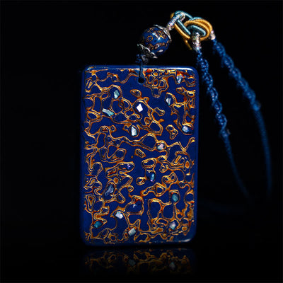 Buddha Stones Handcrafted Lacquer Craft Sandalwood Protection Pendant Necklace - DarkBlue(Pendant Size:4*6*1cm) - image 18