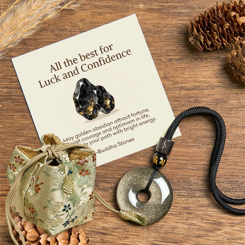 Buddha Stones "All the best for Luck and Confidence" Obsidian Necklace Includes Gift Message Card - Gold Sheen Obsidian - Deluxe Gift Bag (+$12.59) - image 7